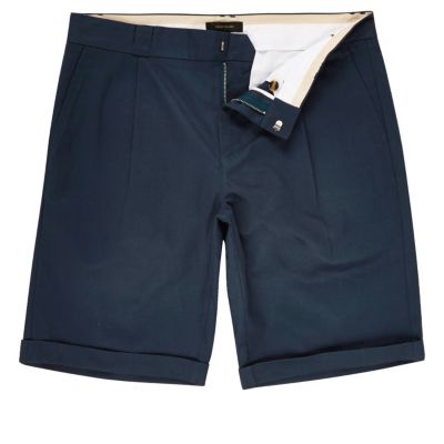 Blue linen slim fit chino shorts